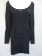 Victorias Secret Pencil Dress Size S Peplum Waist Stretch Black Knit Textured LS