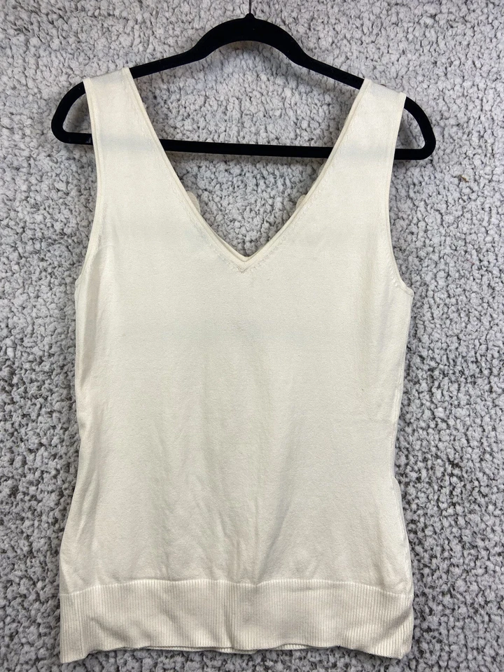 Suéter sin mangas White House Black Market mezcla seda crema rosa detalle talla M Foto 4 de 4