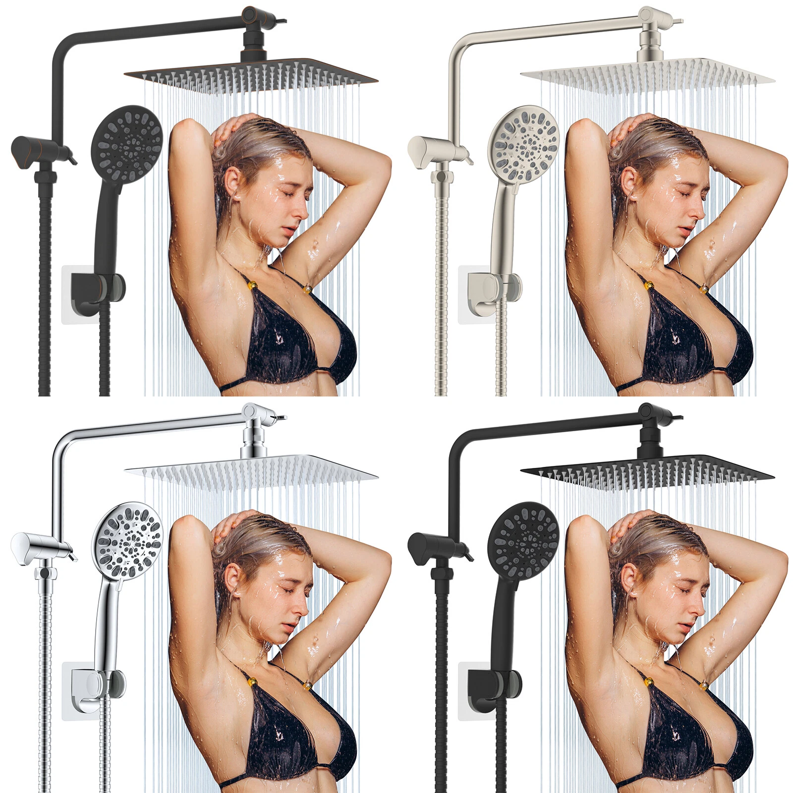 10” Rain Square Shower Head with Handheld Spray Combo High Pressure Adjustable