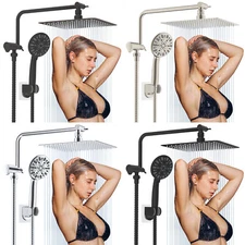10” Rain Square Shower Head with Handheld Spray Combo High Pressure Adjustable