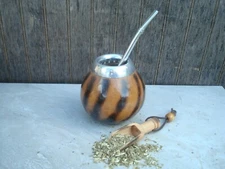 Argentina Mate Gourd Hand Made Natural Tea Cup  Straw Spoon BONUS Yerba - R23