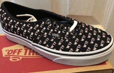 New Vans Authentic Low Top Sayings Black Women's Size 6 Wtf Ftw Print
