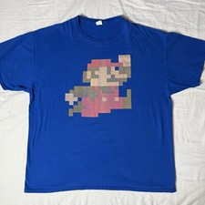 Vintage Fruit of the Loom Super Mario T-Shirt Blue Pixelated Nintendo Men  s 2XL