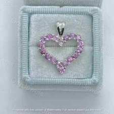 1Ct Round Cut Pink Sapphire Open Heart Pendant Free Chain 14K White Gold Finish