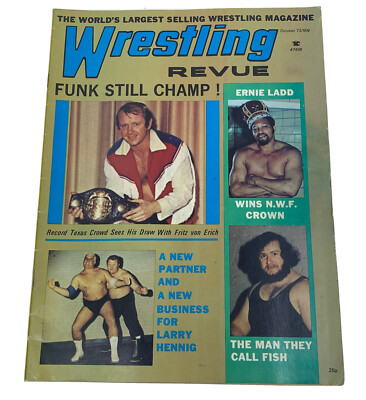 Vintage 1970s ''Wrestling Revue'' October 1972 Fish,Ernie Ladd,Funk, Von Erich