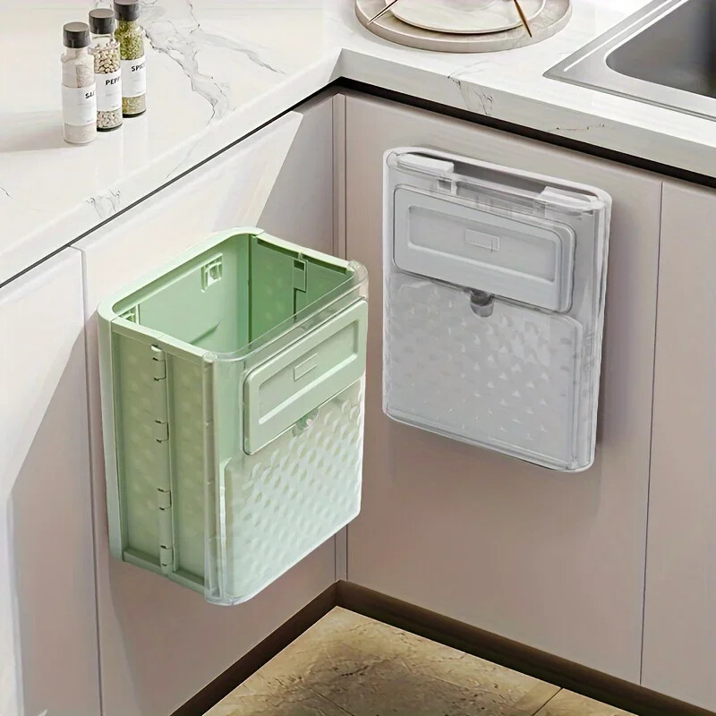Foldable Wall-Mounted Trash Can Kitchen Trash Bin Recycling Garbage Basket