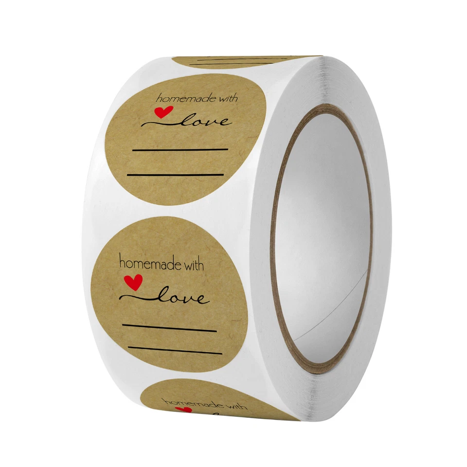 50/100pcs Homemade With Love Stickers Kraft Large Writable Labels Seals 38MM - image 1 of 1