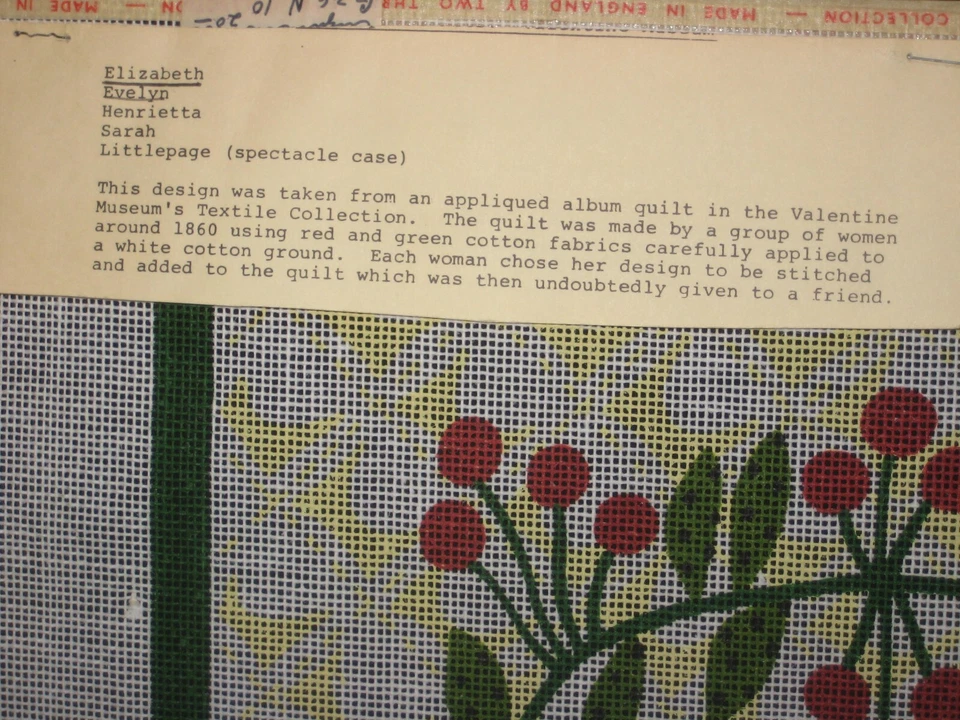 Vintage 1977 Needlepoint Canvis Wickham-Valentine House Quilt Block Elizabeth - Image 3 of 4