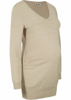 Neu Umstands-Pullover Gr. 32/34 Beige Damen Longpullover Langarm Strickpullover