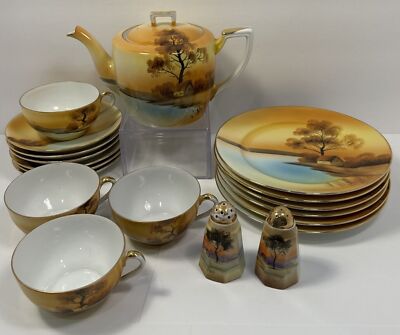VTG NORITAKE China/Dish Lusterware Asian 19 Pieces Teapot, Cups & Plates Japan