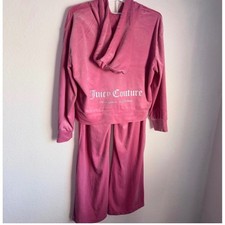 Juicy Couture Pink Velour Tracksuit Set Zip Up Hoodie Wide Leg Pants New large