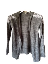 Mudd Vintage hooded cardigan Gray size 14 JR crochet lace accent white