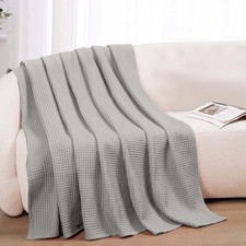 100 Cotton Blankets Throw Size for Bed - Waffle Weave Blankets for Summer, L...