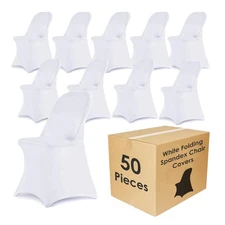 50 Pack White Spandex Folding Chair Covers, Stretch Polyester Slipcovers for ...
