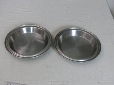 Vintage Pair of No Drip Juice Saver Stainless Steel Pie Pan Heavy 13.9oz ea USA
