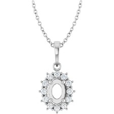 Semi Mount Pendant Setting Oval 7x5mm 925 Sterling Silver with Natural Zircon
