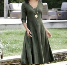 Soft Surroundings Molly Olive Green Dress Ribbed Asymmetric Jersey Knit Size XS