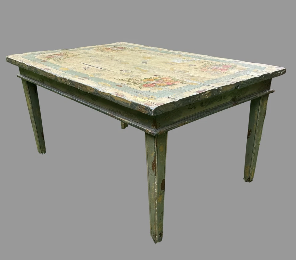 Mesa de jantar decorada vintage primitiva estilo country francês pintura floral - Imagem 3 de 4
