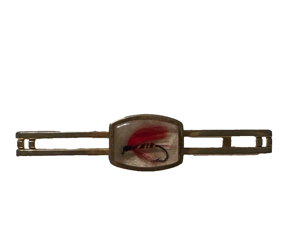 Juego de gemelos y clip de corbata Anson Lucite “Señuelo para peces voladores” tono dorado vintage Foto 2 de 4