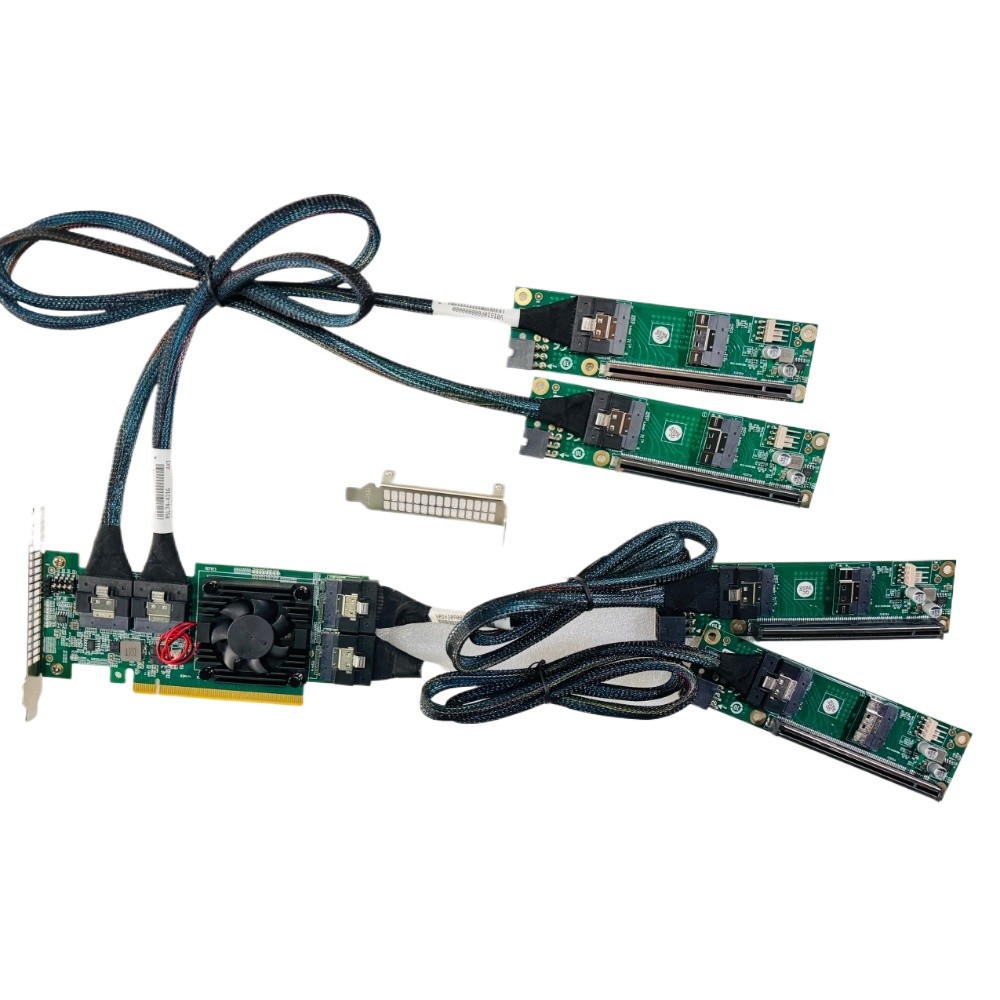 PLX8749 Expansion Card 4*SFF-8654 8I PCI-E X16 + 4*Baseplate 4*Cable X8X8X8X8. Available Now for $199.88