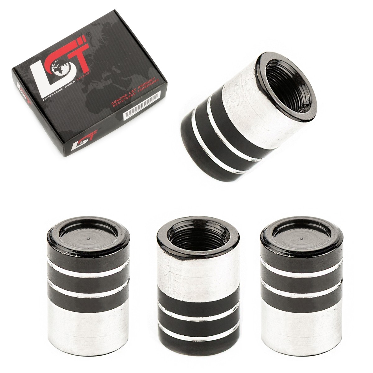 4X Alu Cylinder Valve Cap Seal Tire Valve Silver-Black For DAEWOO