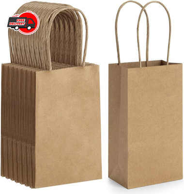 50 Pack 3.5x2.4x6.7 Inches Small Kraft Paper Gift Bags with Handles Bulk Mini Pa