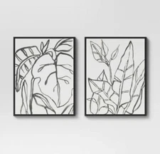 Project 62 Botanical Sketch Duo Minimalist Canvas 24"x30" Wall Art White/Black