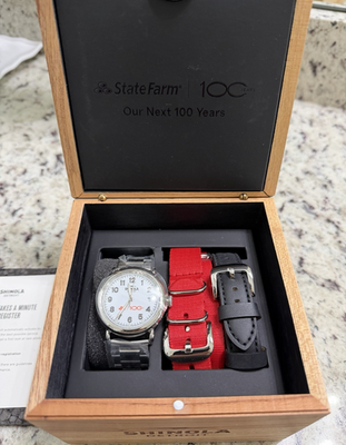 #ad Shinola Men’s State Farm 100 Year Quartz Watch Black Red Bands $400.00