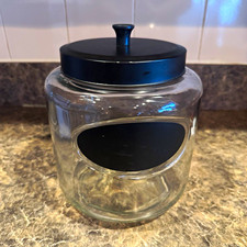 Clear Glass 144 oz Round Storage Jar 10 in w/ Black Metal Lid Canister