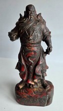 VERY RARE OLD CHINESE BRONZE TEMPLE GOD - GILDING & RED PAINT - CHARACTER MARKS