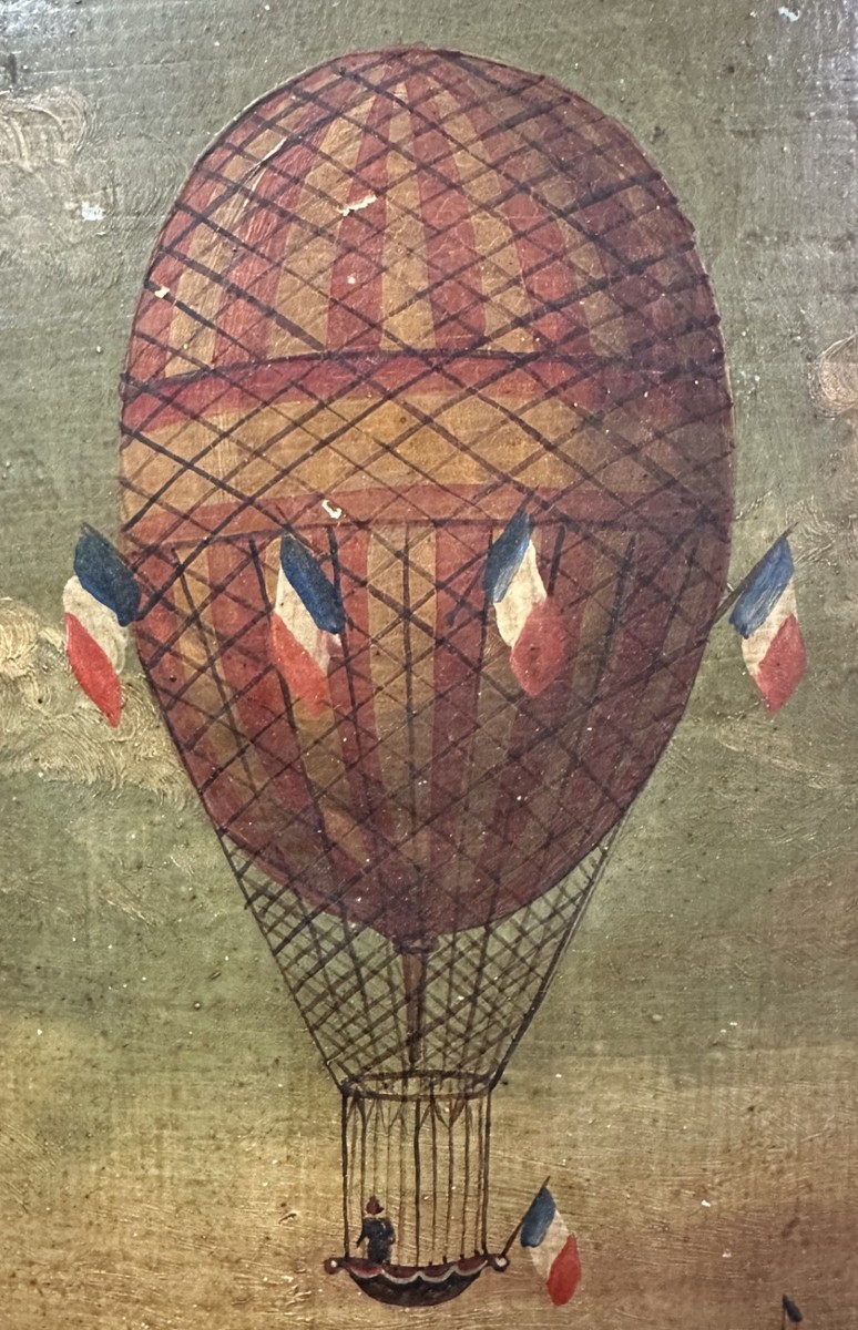 Antique French Painting Hot Air Balloon 1812 Madame Blanchard