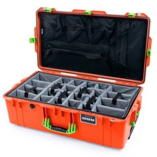 Orange  Lime Green Pelican 1615 Air case with grey dividers  mesh organizer.
