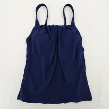 Lands End Tankini Top Swim Swimsuit Navy Blue Flyaway Style Square Neck Size 6