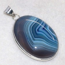 Blue Botswana Agate 925 Silver Plated Pendant 2" Must Have Jewelry Trendy AU I16