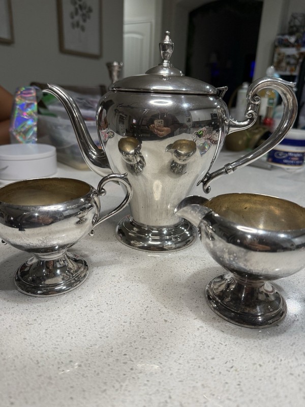 Vintage Art Silver Co Silverplate Coffee Tea Set 3 Piece Coffee Creamer Sugar