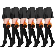 6 Pairs Fleece Lined Thigh High Socks Warm Thick Elastic over Knee Leg Warmer...
