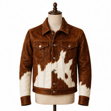 Chaqueta para hombre de piel de vaca con pelo de piel de pony pura natural marrón y blanco chaqueta de piel