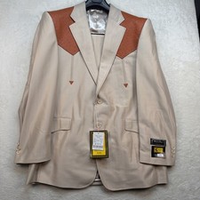 Vintage Western Suit Mens 42R Cowboy Rodeo 2 Piece Beige Brown Rockabilly