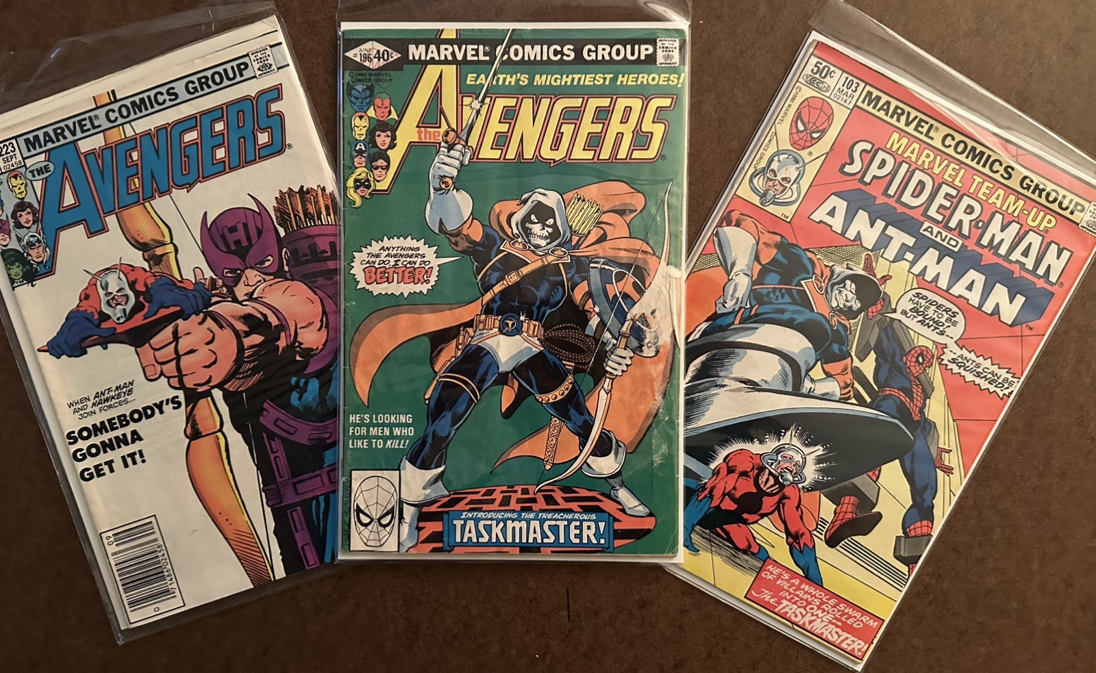 Taskmaster 1st, 2nd & 3rd appearance, Avengers 196 & 223, Marvel Team Up 103