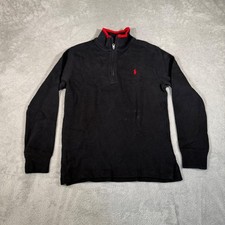Polo Ralph Lauren Sweater Boys Medium 10-12 Black Red Quarter Zip Pullover