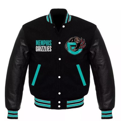 Memphis Grizzlies Black Varsity Jacket   Black Wool & Leather Bomber Style Coat