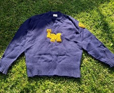 Vintage 1970s Varsity Sweater Navy Blue Yellow JV M Patch Original