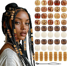 60 Pcs Wooden Hair Beads Dreadlock Braids Charms DIY Accessories for Hair