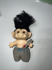 1960  s Troll Doll 3  Black Hair Amber Eyes Gray Shorts Made In Japan