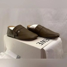 Loewe Toy Pocket Slipper in Olive green leather loafer flat house shoe
