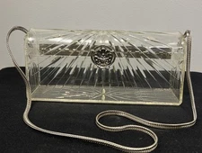 Vintage Wilardy Faceted Lucite Purse Silver Clasp Turtles Chain 
