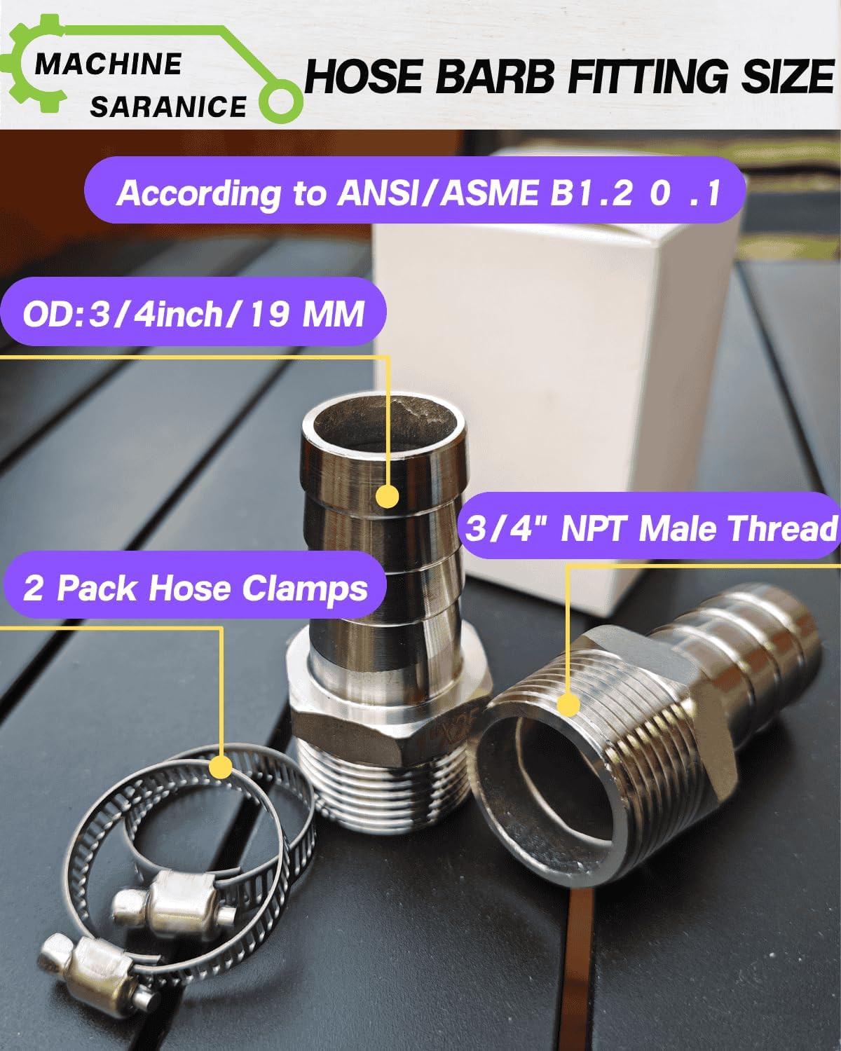 3/4" Barb X 3/4" NPT Male Stainless Steel Barbed Hose Fitting,Leak-Proof Connect