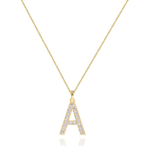 A Initial Letter 14K Gold Plated Alphabet Pendant Necklace Monogram charm cubic