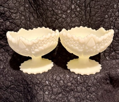Milk Glass Decorative White Round Pedestal Compote Bowls Set of 2 6''