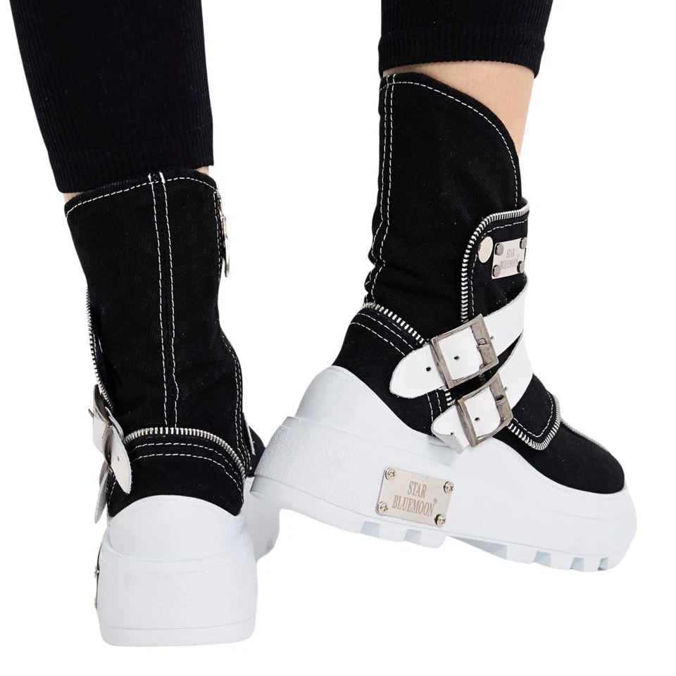 Denim Boots Shoes, Handmade Women's Sports Boots,Women's Sexy Boots,Birthday Gif - Image 4 of 4